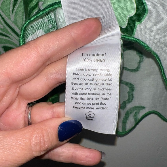 Farm Rio Festival 100% Linen Crop Top. Women’s Small. Green White Retail $175 - Picture 5 of 9